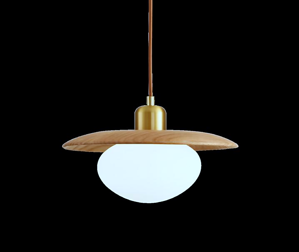 DL12778 Oak Wood, Glass & Brass Pendant Light (A:260*190H , E27 40W)