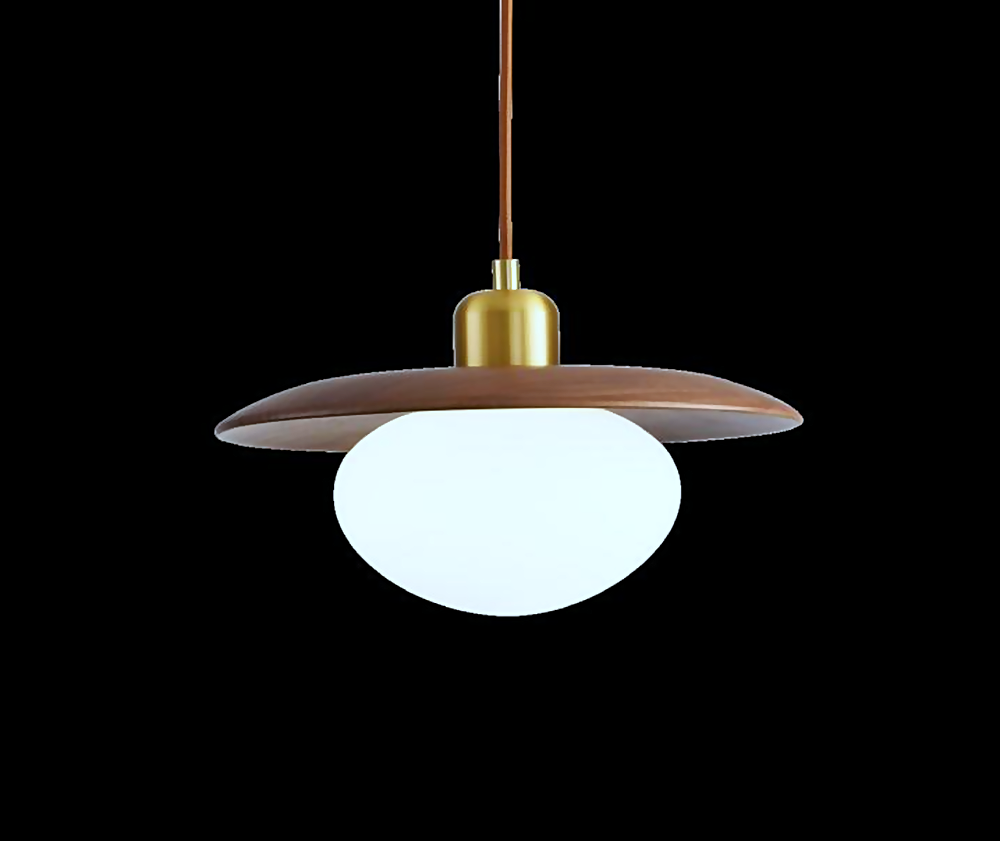 DL12779 Dark Walnut Wood, Glass & Brass Pendant Light (A:260*190H , E27 40W)