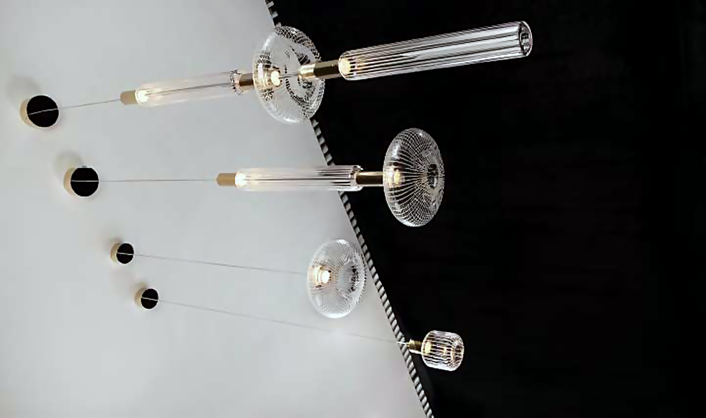 DL13169 Ribbed Glass Rod & Disc Pendant