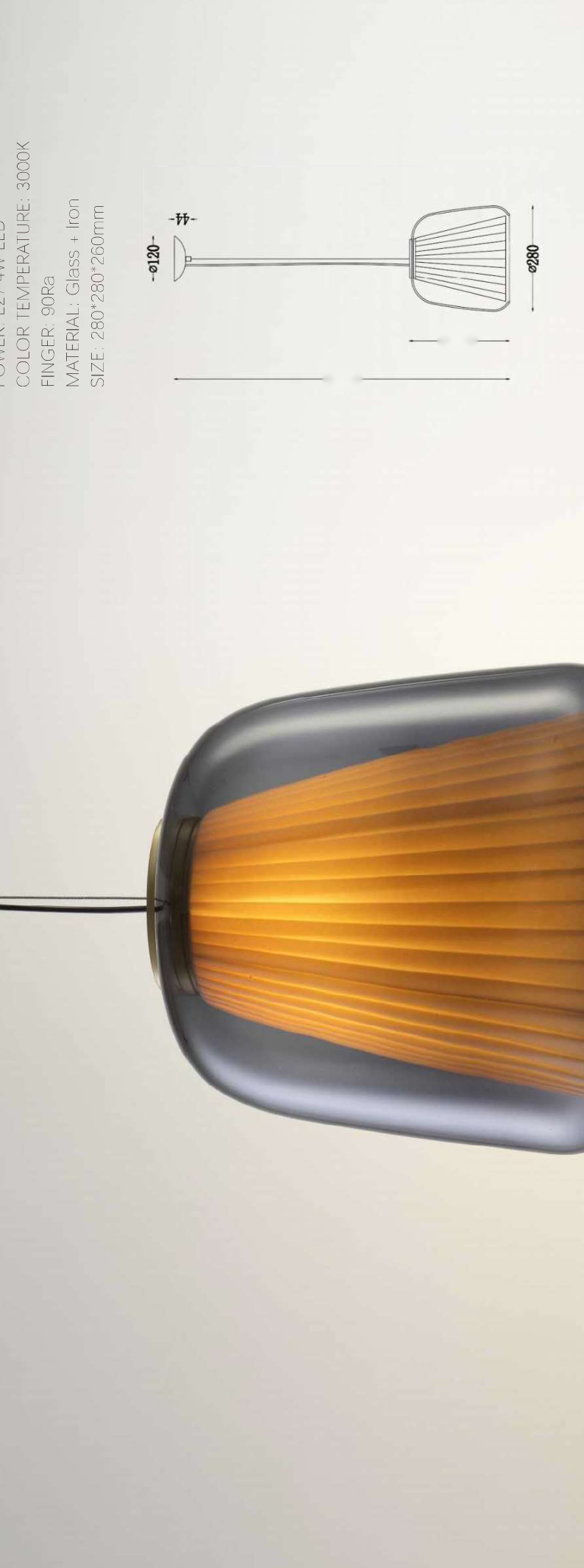 DL13261 Smokey Pleated-Glass Pendant Lamp (280mm)